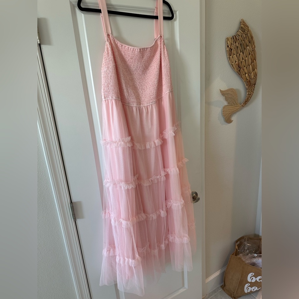 Pink Tiered Tulle Maxi Dress - Picture 3 of 5